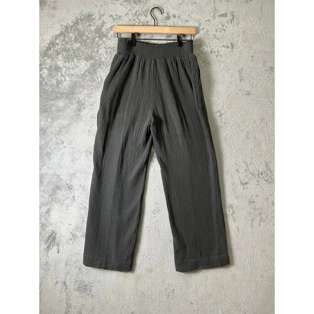 Faherty Dream Cotton Gauze Wide Leg Pants Washed Black Organic‎ Cotton Small